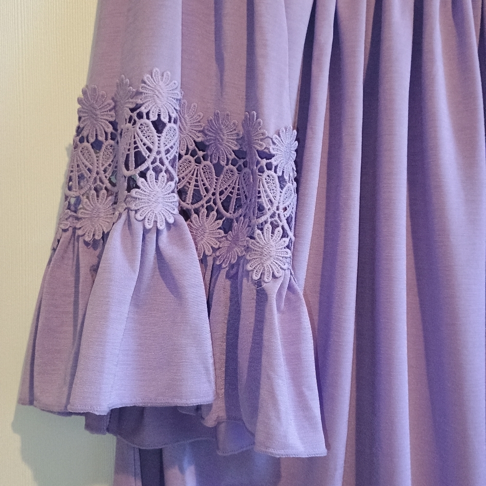 Lavender Off‎ Shoulder Tunic Dress Embroidered Bell Sleeves Boho Flowy Plus 1X - Picture 4 of 12